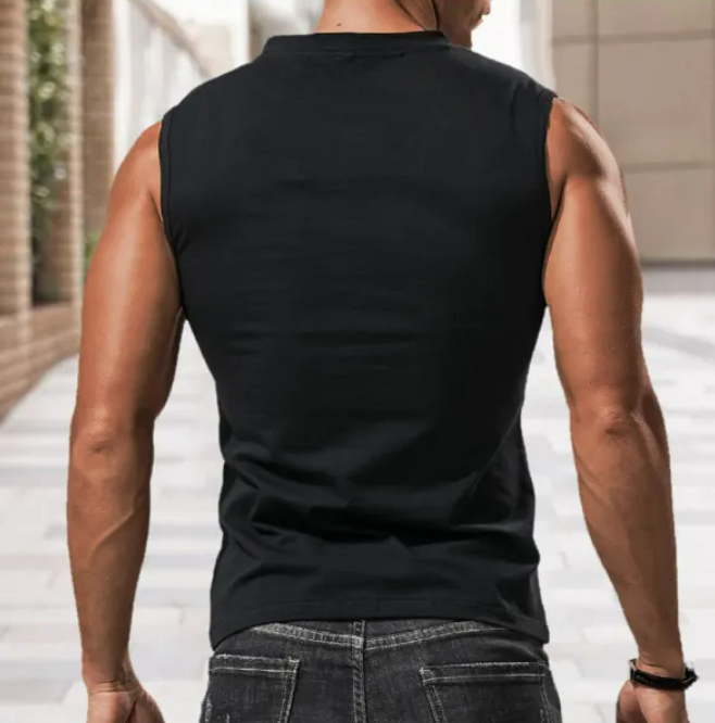 Men's Solid Color V-neck Tank Top Casual Breathable Sleeveless T-Shirt