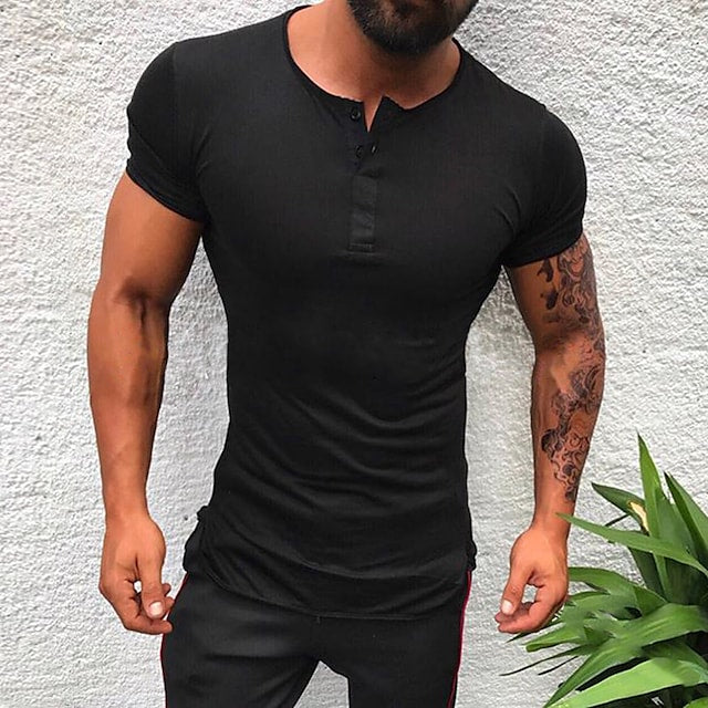 Men's Henley Shirt T shirt Tee Plain Henley Casual Holiday Short Sleeve Clothing Apparel Fashion Lightweight Muscle Big and Tall